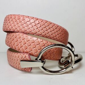 Ellen Tracy Rose Pink Leather Belt Silver Links Adjustable Snakeskin Snake‎